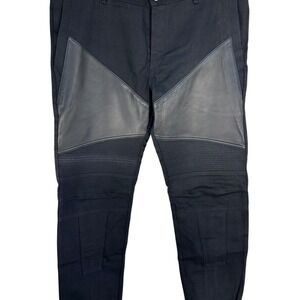 Givenchy Men's 36x33 Moto Jeans Black Denim Leather Zipper Ankle EUC